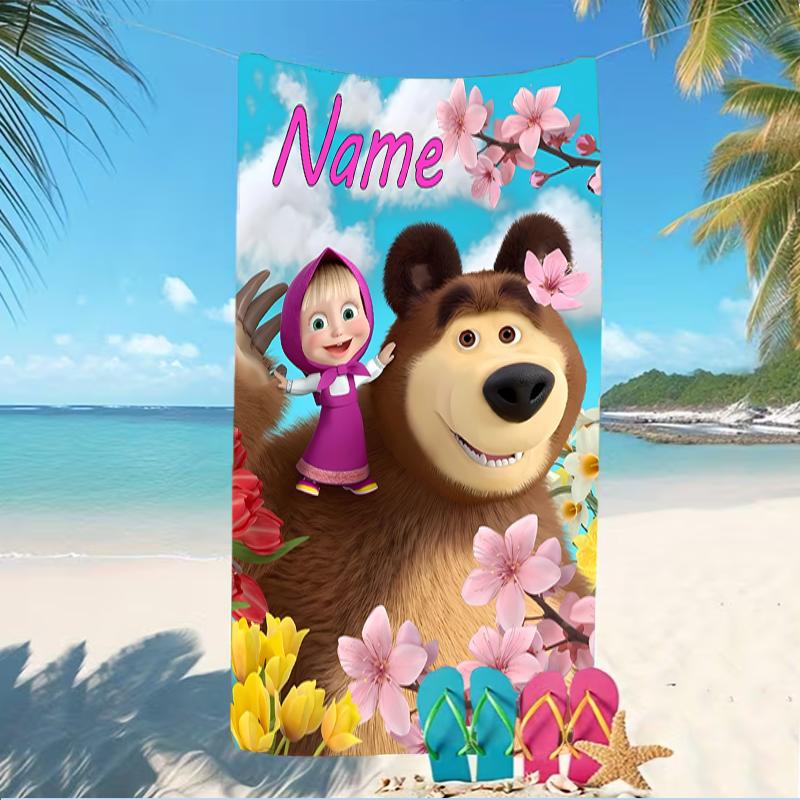 Customizable personalized beach towels Masha and the Bear themed designs.Suitable for the beach, yoga, sports;ideal as beach accessories