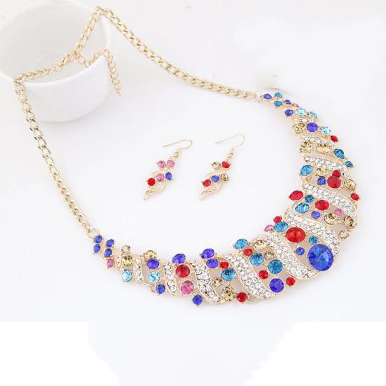 Цепочка с инкрустацией горным хрусталем, ожерелье, серьги-крючки, комплект ювелирных изделий для свадебной вечеринки