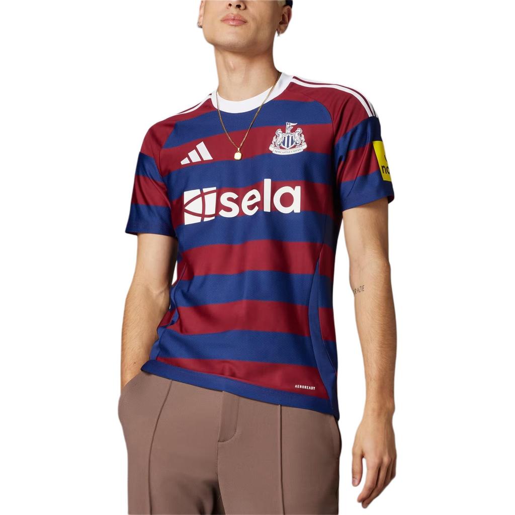 Adidas Newcastle United FC SS24 Away Jersey Fashion Logo Breathable Pullover Short Sleeve Retro Football Shirt Men Jersey Red IW0382