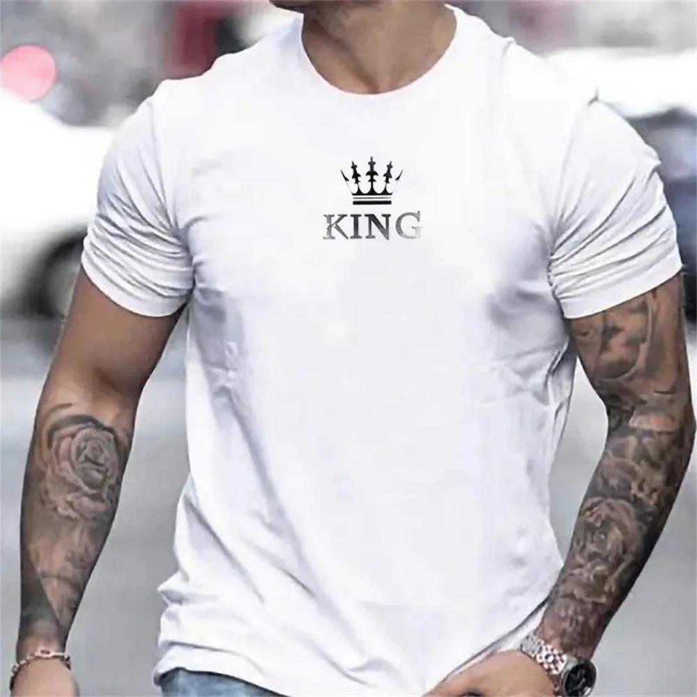 Футболка мужская из хлопка с принтом Letter King, уличная футболка Harajuku, спортивная одежда для фитнеса, дышащая, свободного покроя, мужская одежда