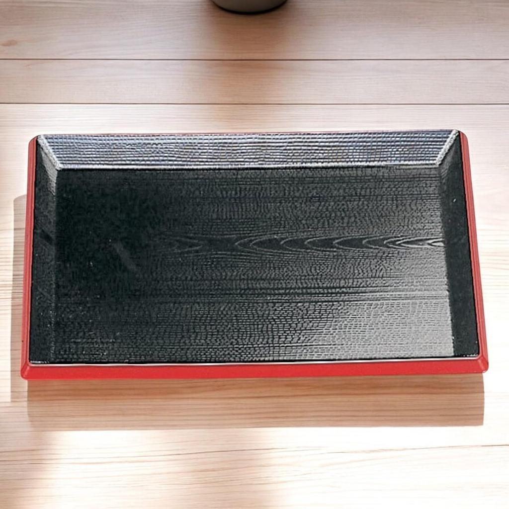 Rikyu Tray Black with Lacquerware Made In Japan J-kitchens (42cm), Red, (ABS Resin),