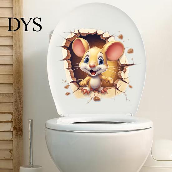 Self Adhesive Mouse Stickers for Toilet 3D Cartoon Sticker, Waterproof PVC Wall Decal, Removable Funny Bathroom Murals Stickers, Lid And Tiles