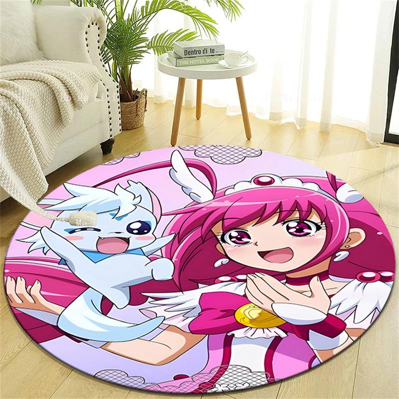 1pc Pretty Cure2 Design Printed Area Round Carpet for Bedroom Living Room Home Decor Rugs Mat Non Slip Mat Rug for Bedside