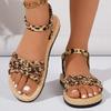 Casual Leopard Cross Straps Sandals Women 2025 Summer Bohemia Hemp Insole Sandals Light Weight Comfortable Beach Shoes Plus Size