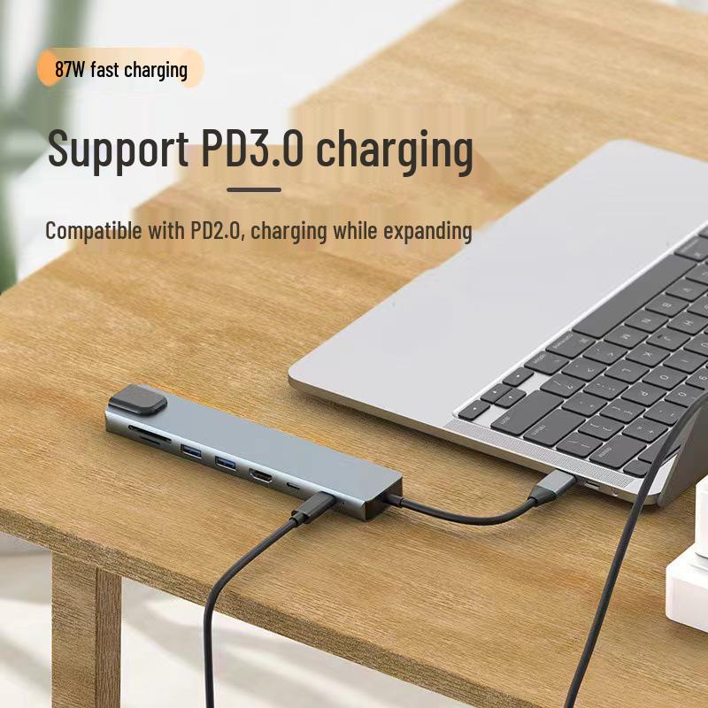 Multi-Function 8-in-1 USB-C Hub with Card Reader & Network Port