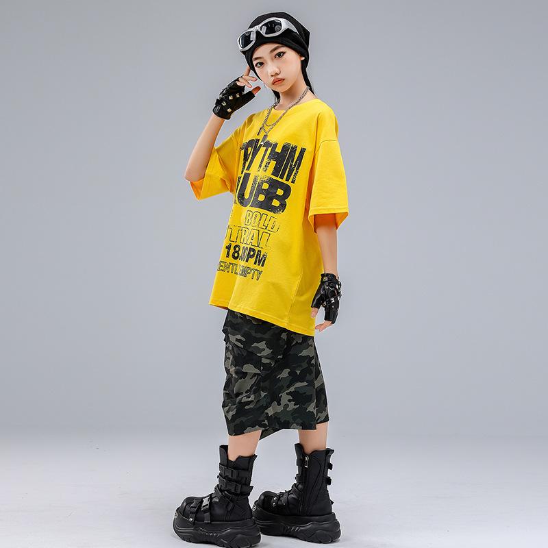 Детский модный костюм для уличных танцев - Желтый хип-хоп джазовый наряд для мальчиков и девочек