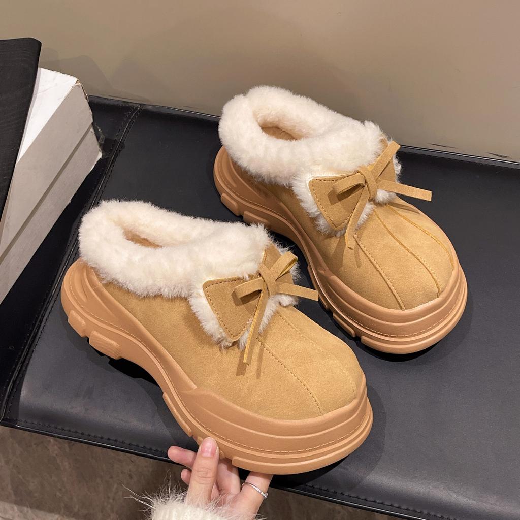 Зимние ботинки на платформе Muffin женские с французским бантом модные и удобные повседневные ботинки с мехом и встроенным большим хлопковым ремешком