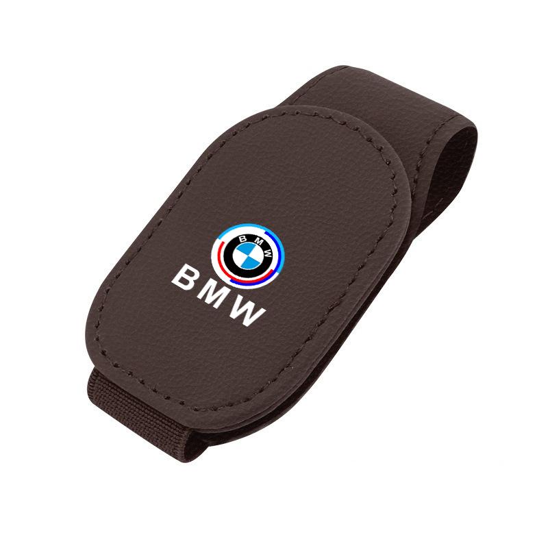 SHEJ3 Leather/Carbon Fibre Car Glasses Clip Sunglasses Bracket Cards Case For BMW 50th Anniversary 1 3 5 7 series E83 F16 E70 X1 X2 X3