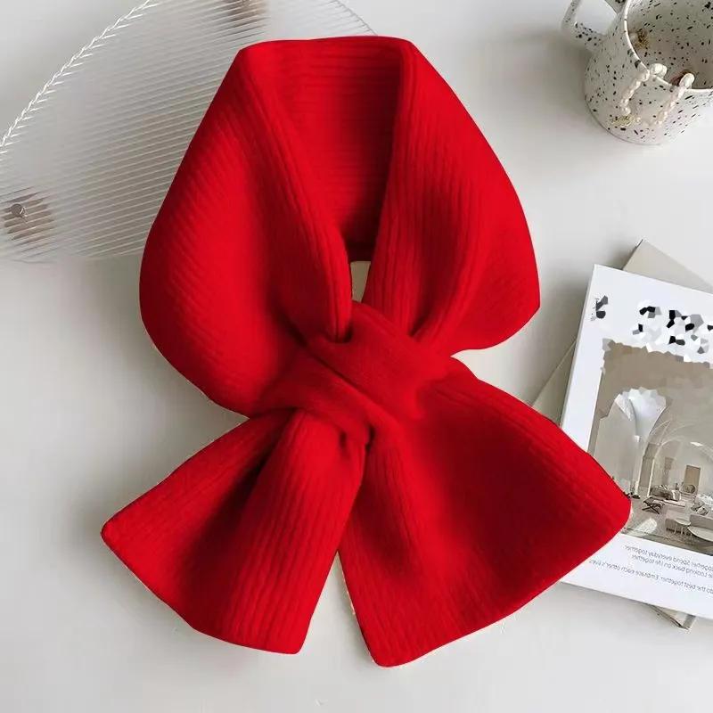 WTEMPO Winter Windproof Cold-proof Warm Soft Knitted Scarves Women's Autumn Solid Color Thickened Casual Pleated Woolen Scarf