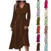Women's  And Winter Casual Fashion V-neck Long Sleeve Solid Color Long Dress