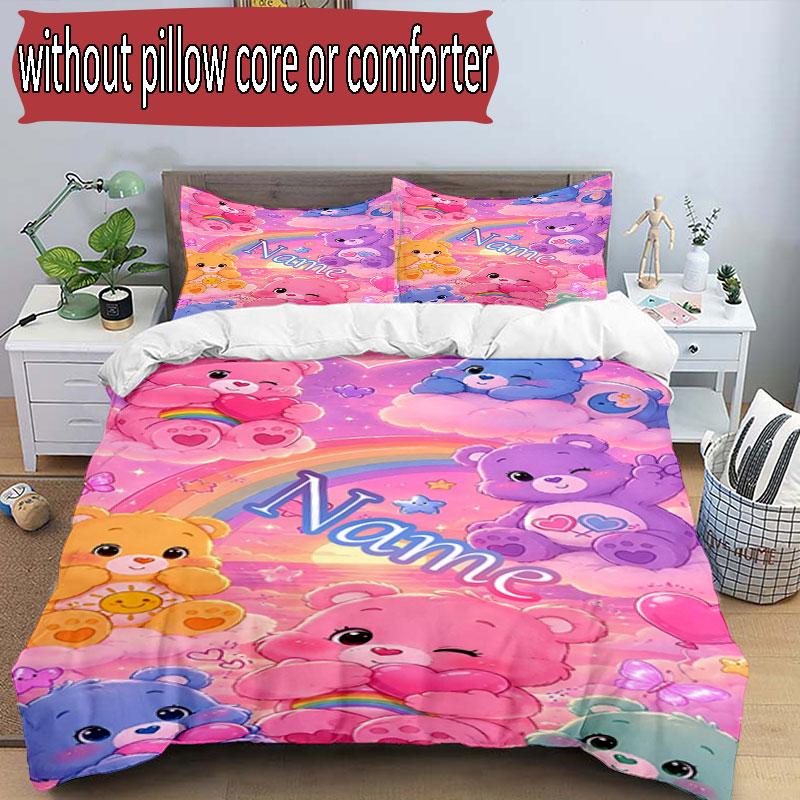 3pcs Duvet Cover Set (1*Duvet Cover + 2*Pillowcase, Without Core), Custom Name Care Bears Pattern Bedding Set, Home Bedroom Decor Gift