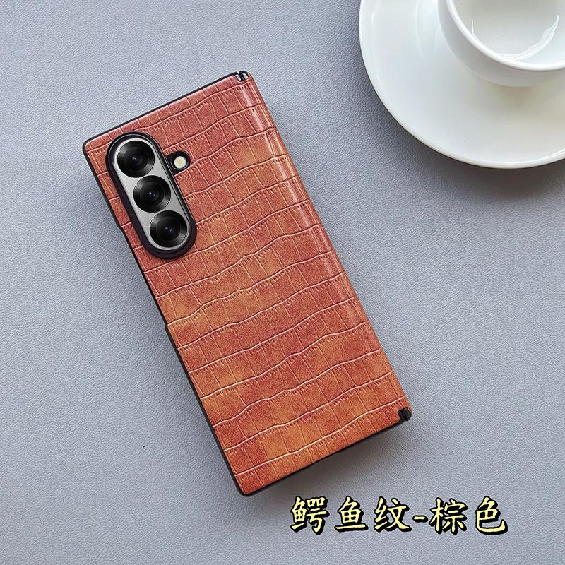 Применимо к чехлу для складного телефона Samsung zfold7 с узором под крокодила, новый магнитный чехол из натуральной кожи для внешней стороны Fold7 с центральной осью, полностью закрывающий