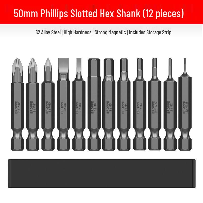 S2 Steel Magnetic Phillips & Slotted Screwdriver Bits Set for Electric Hand Drills and Pneumatic Tools