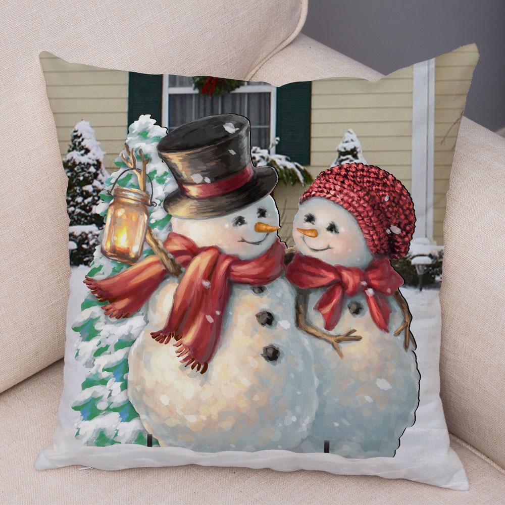 Cute Cartoon Snowman Cushion Cover Christmas Decoration Soft Plush Pillowcase Living Room Sofa Ornaments Bedroom Home