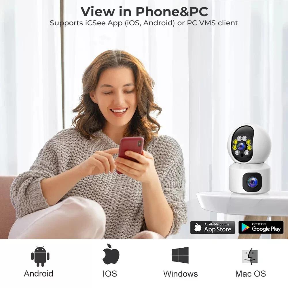 Вилка ЕС HD 8МП Мини-камера Wi-Fi Беспроводная Двухобъективная 8МП IP-камеры Умное Ночное Видение CCTV Безопасность V380 Pro PTZ Камера Внутренняя Видеоняня