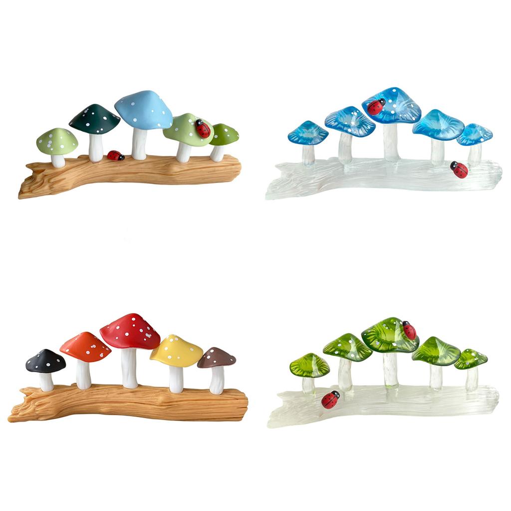 Colorful Mushrooms On Tree Stump Resins Miniature Figurine Collectible Ornament for Home Desktop and Landscape Decors