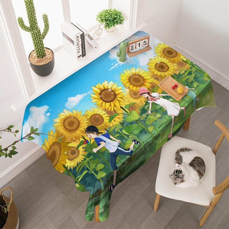 Sunflower Wallpaper-Style Tablecloths for Desks, Bedrooms, Living Rooms, and Coffee Tables