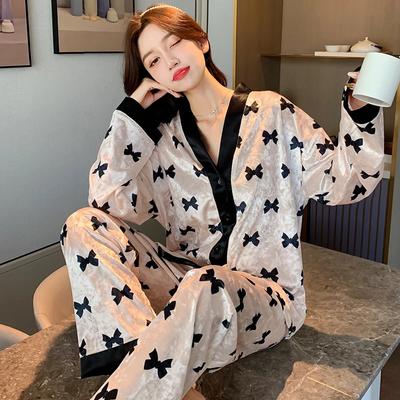 Французская романтичная элегантная пижама женская с принтом бантиков, модная женская шикарная флисовая ночная сорочка, новая осенне-зимняя домашняя одежда для сна