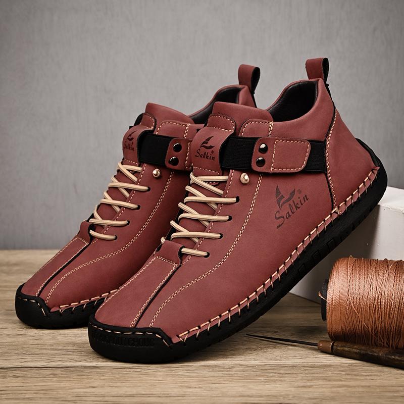 New Handmade Leather Casual Men Shoes Design Sneakers Man Breathable Leather Shoes Men Ankle Boots Outdoor