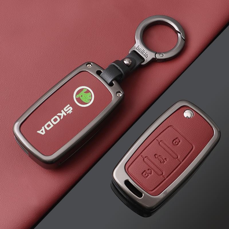 Zinc Alloy Leather Car Key Case Fob Cover Holder for Skoda Octavia A5 A7 Fabia Superb Kodiaq Karoq Protection Shell Accessories fsvr64