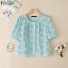 Women Casual Hollow Lace Embroidery Round Neck Short Sleeve Blouse