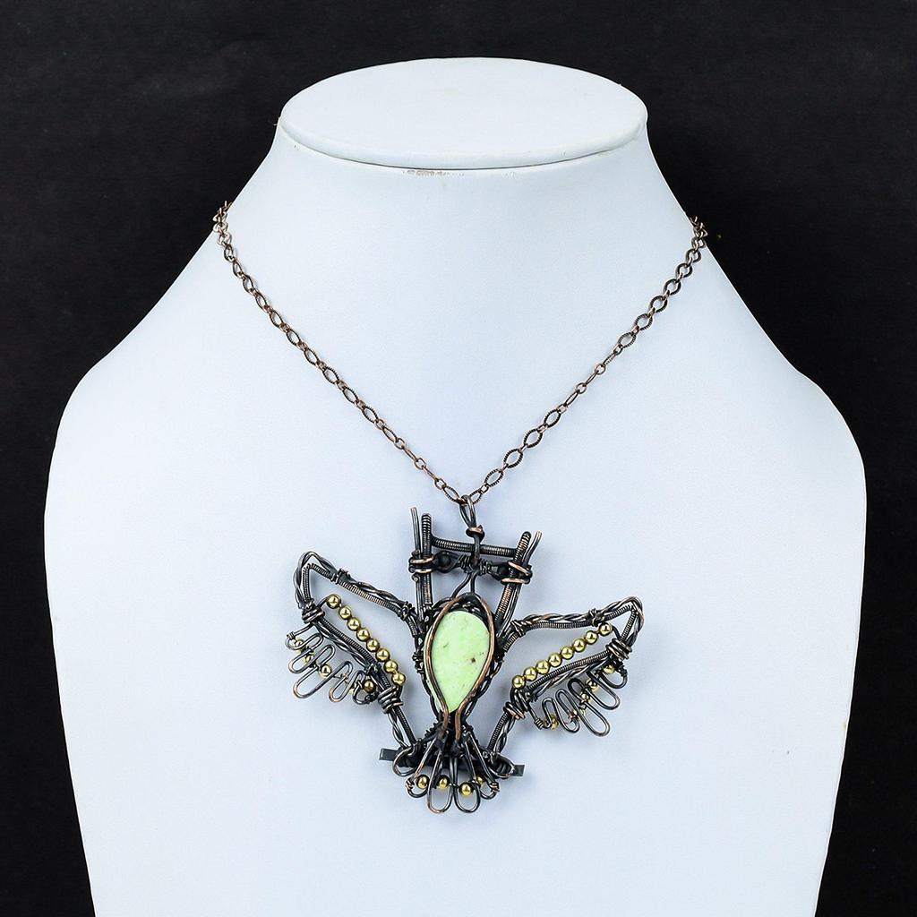 Lemon Chrysoprase Pendant Copper Wire Wrapped Pendant Gemstone Copper Jewelry Handmade Pendant Owl Pendant Wire Wrapped Jewelry Gift For Her