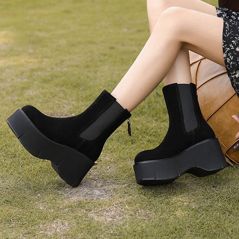 Замшевые ботильоны челси на плоской подошве, женские зимние туфли на платформе 2024 года, модные новые трендовые туфли для ходьбы, женские гладиаторские туфли Chaussures