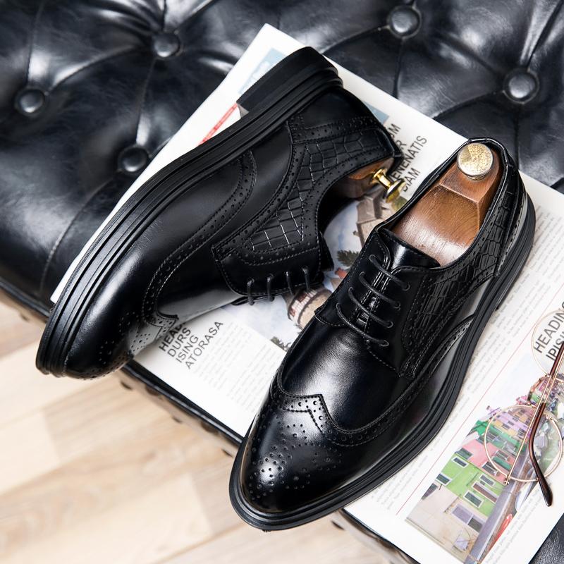Коричневые туфли-броги в британском стиле для мужчин, дышащая нескользящая кожаная повседневная обувь, мужские туфли с острым носком для свадьбы