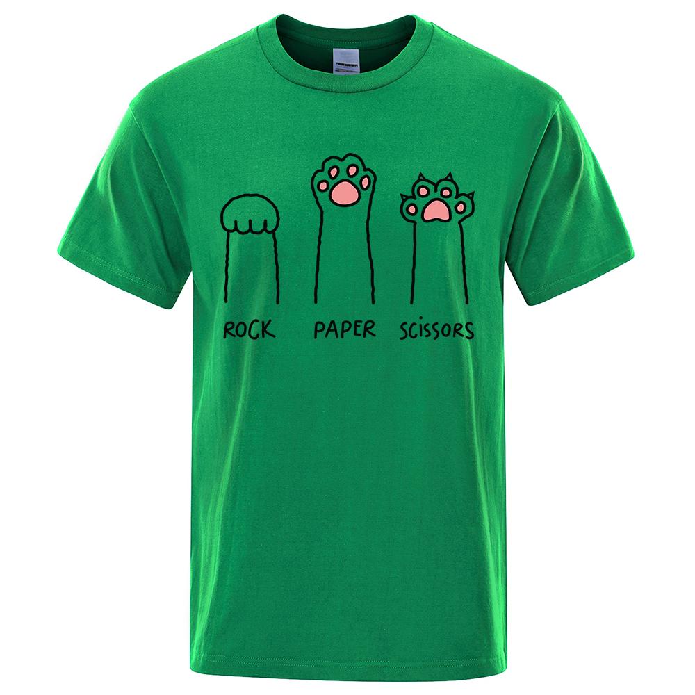 Камень Ножницы Бумага Смешной Принт Кота Одежда Мужская Мода Футболка Оверсайз Повседневные Топы с Круглым Вырезом Летняя Хлопковая Свободная Футболка Пара