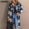Plaid Woolen Coat Women Autumn and Winter Lapel Knitted Long Casual Coat Women Long Sleeve Top