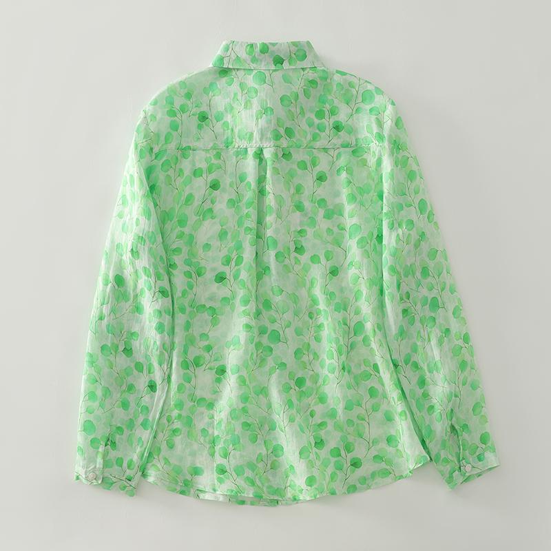 DIMANAF 2025 Новые женские топы, рубашки, футболки больших размеров, зеленые, повседневные, свободные блузки, осенний принт, хлопок, длинный рукав
