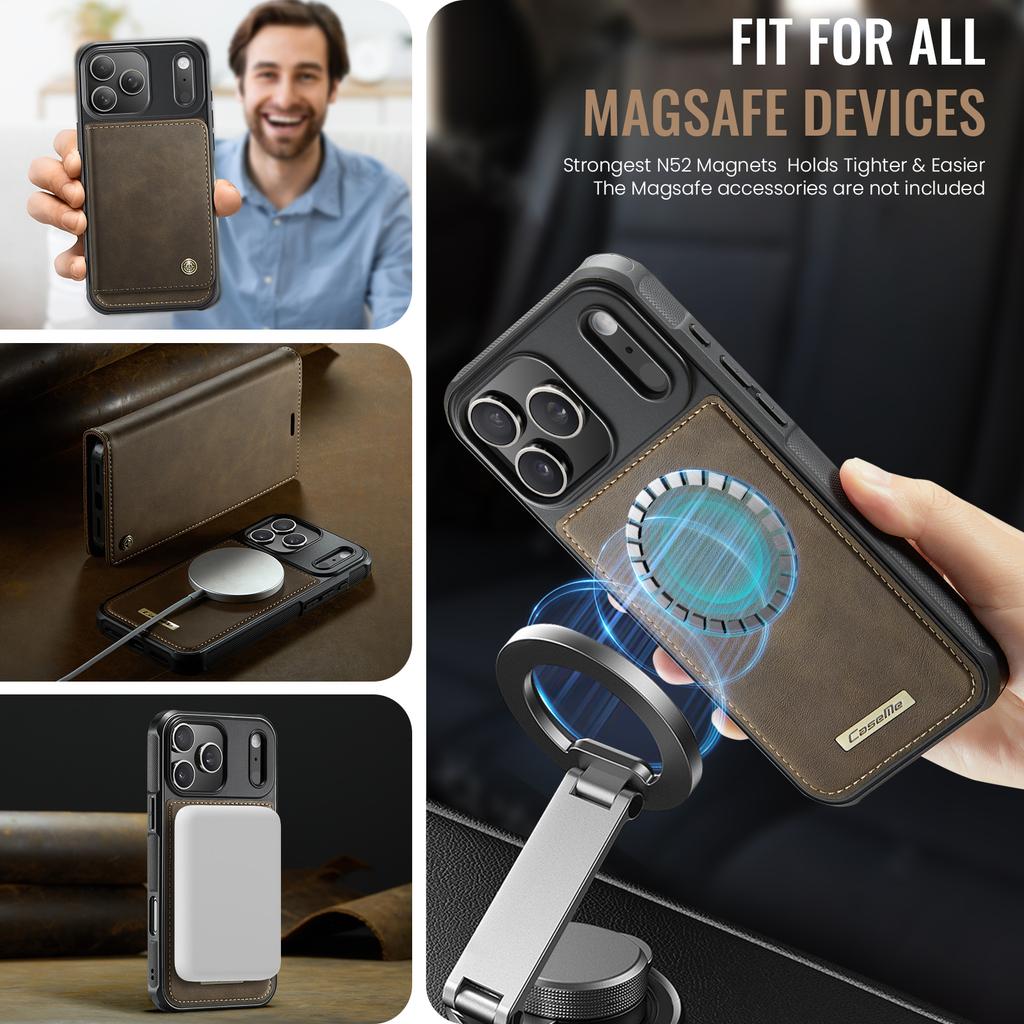 For iPhone 17 Pro Max Case CASEME C49 Compatible with MagSafe RFID Blocking Detachable Wallet Leather Phone Cover