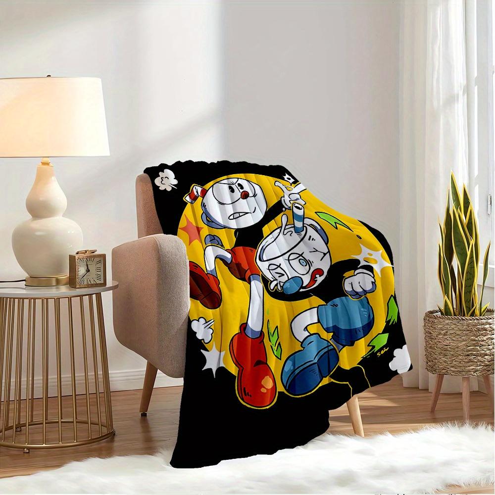 1pc Cuphead",Mugman",Art" Digital Print Flannel Blanket - Contemporary Style, Suitable for All Seasons, Perfect for Home, Travel, or Camping