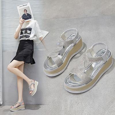 Женские сандалии на танкетке, женские летние модные брендовые туфли на высоком каблуке с открытым носком, 2024, сандалии без шнуровки, женские сандалии