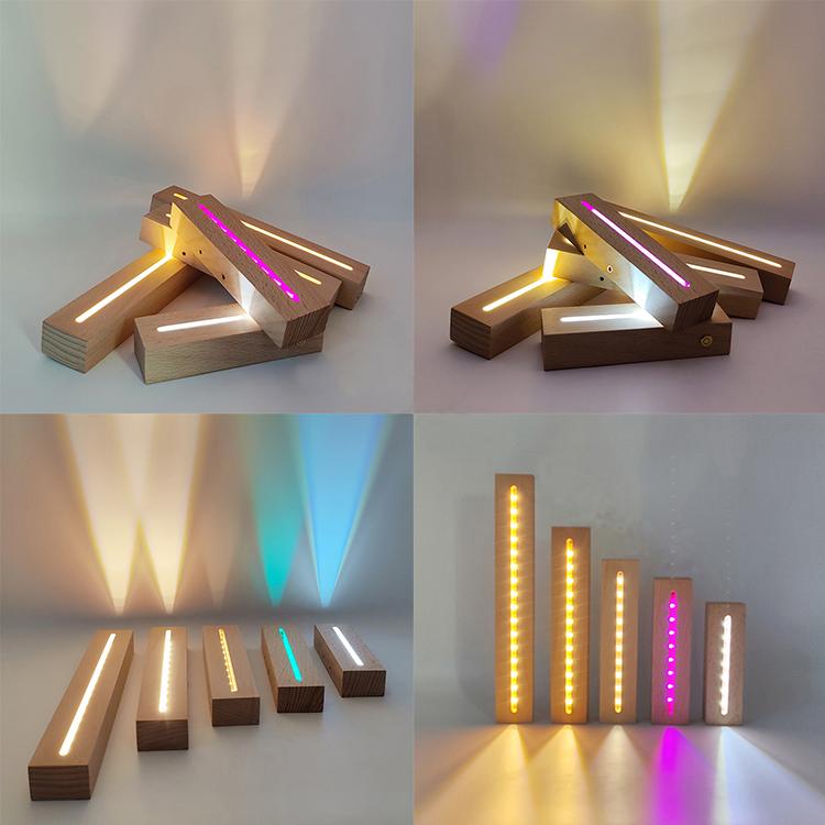 Hot Sale Customized Gift LED 3D Wooden Round Rectangle Base Night Light Lamp with USB