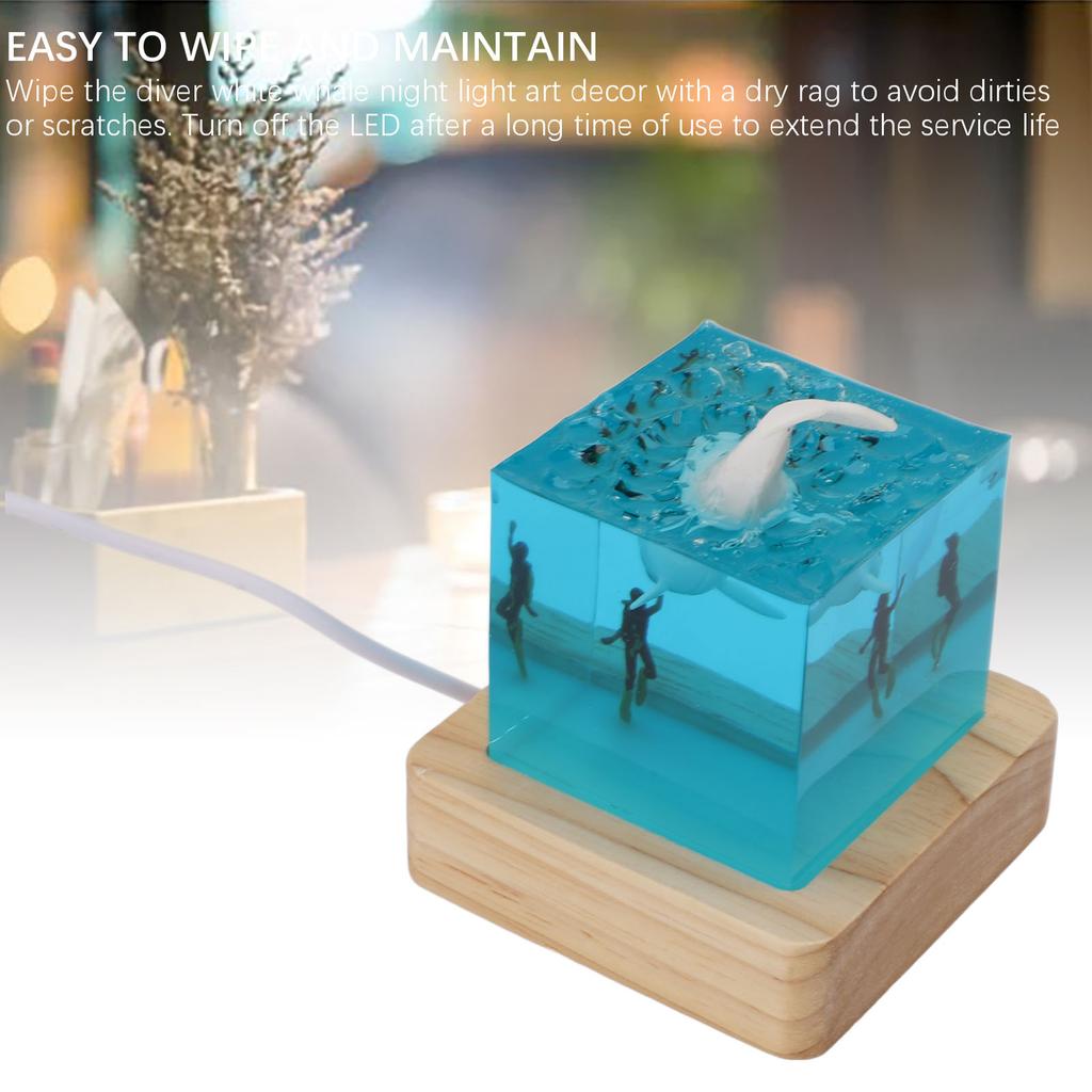 Ночник «Белый кит» ручной работы, ночная лампа «Водолаз», лампа для глубоководья с USB, дубовая подставка, RGB, прикроватная тумбочка, домашний декор