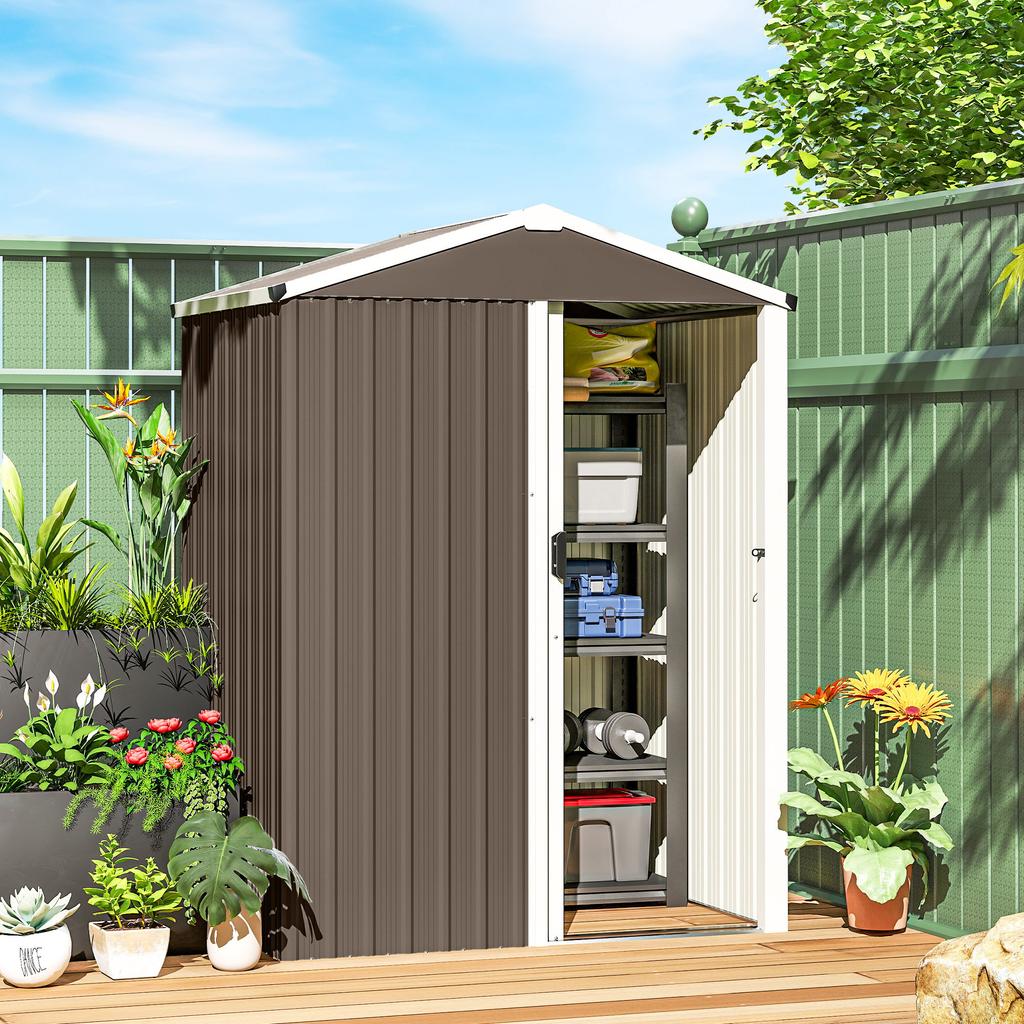 Metal Equipment Shed 1.1 m², Garden Shed with Gable Roof, Lockable Sliding Door, Gloves, 136 x 87 x 179 cm