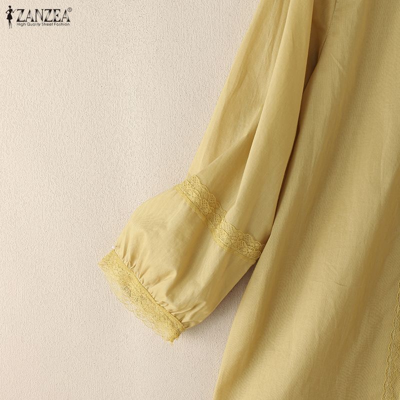 ZANZEA Женская повседневная блузка из хлопка с круглым вырезом и рукавом 3/4