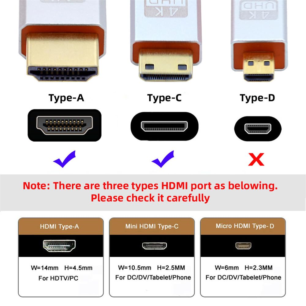 Xiwai Высокоскоростной кабель HDMI «папа» — Micro HDMI «папа» 4K 60 Гц с экранированным прямым разъемом для монитора ноутбука HDTV 30 см 2.0 Тип D Компьютер,
