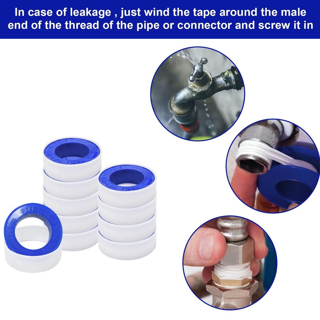 10 рулонов тефлоновой ленты, лента для сантехников, сантехническая лента, лента из ПТФЭ, лента с резьбой, лента для сантехники для насадки для душа, уплотнение труб, уплотнение резьбы