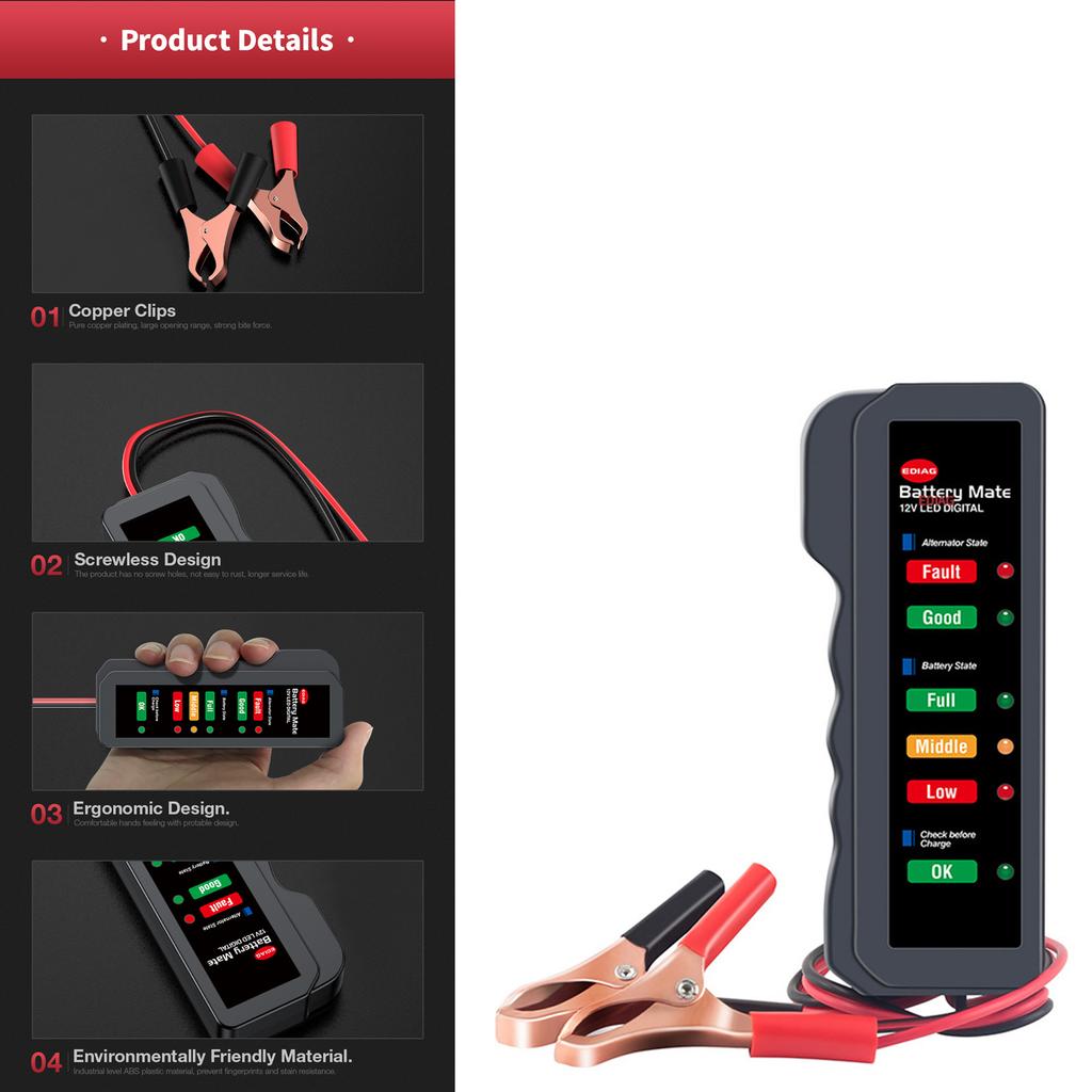 LED Lights Display12 V Vehicle Motorcycle Battery Tester Auto Car Battery Test Reverse Protect