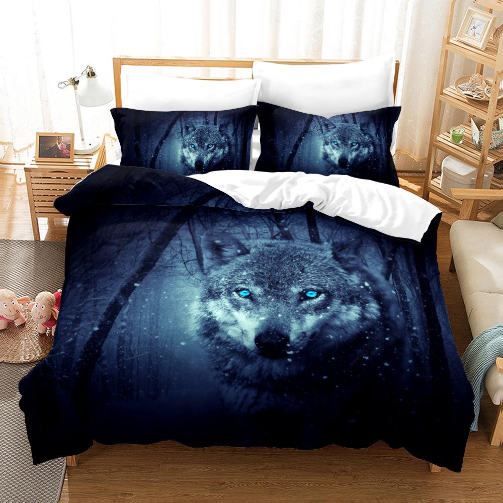 Пододеяльник с 3D рисунком волка, комплект постельного белья, пододеяльник, наволочка, 2 или 3 двуспальные кровати, односпальная кровать, полный размер, мягкая моющаяся молния, украшение для дома