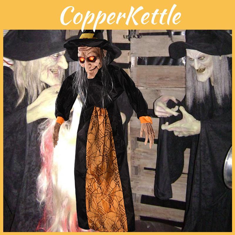 Реалистичная подвесная ведьма для Хэллоуина со жутким смехом и светодиодными глазами