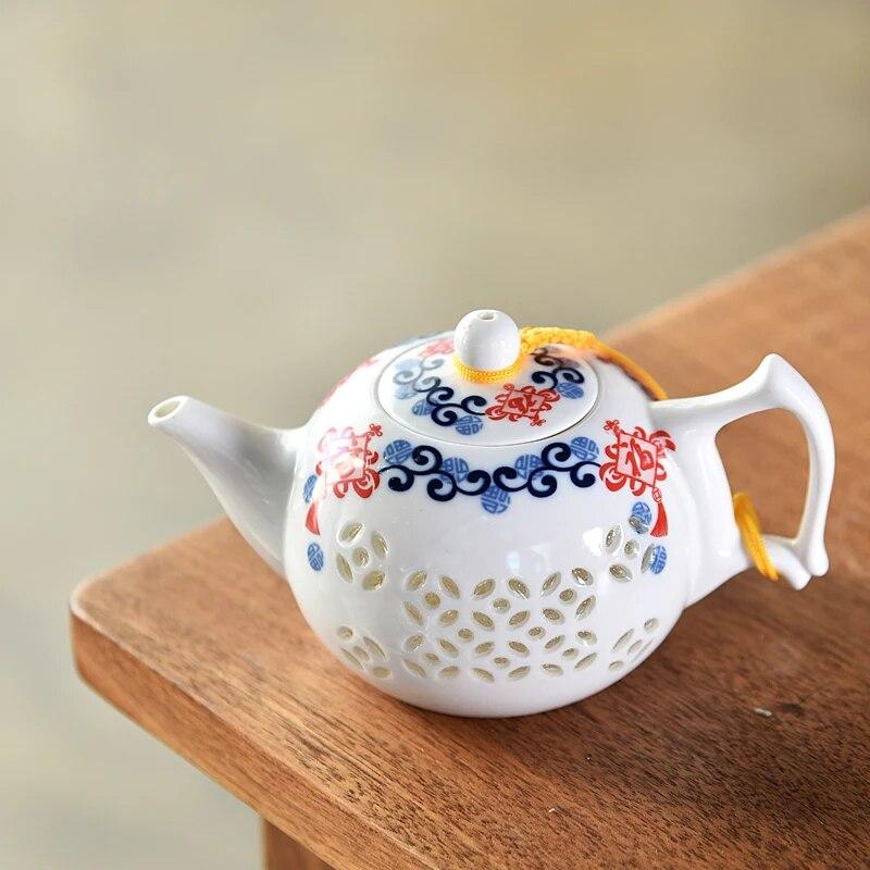 Чайники с кракелюром цвета селадона, традиционный чайный сервиз, черный чайник для улуна, керамический чайник, посуда для напитков с цветущим цветком