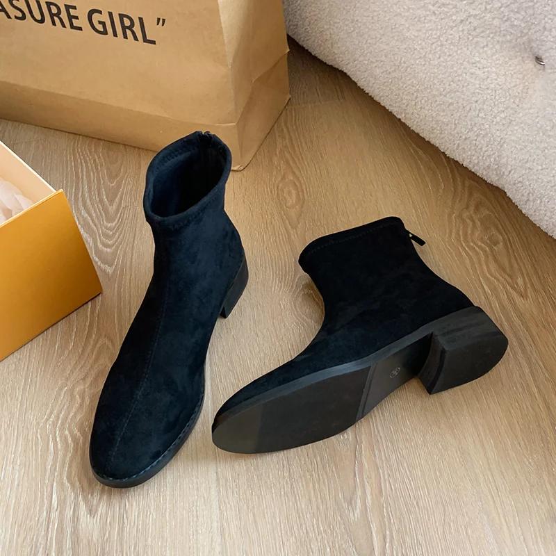 Замшевые узкие ботильоны, модные элегантные женские короткие ботинки на плоской подошве, повседневные женские ботинки в уличном стиле