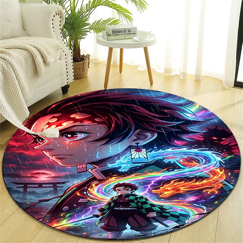 1pc Kamado Tanjiro Print Round Carpet Chair Round Carpet Suitable for Bedroom Living Room Home Decorative Carpet