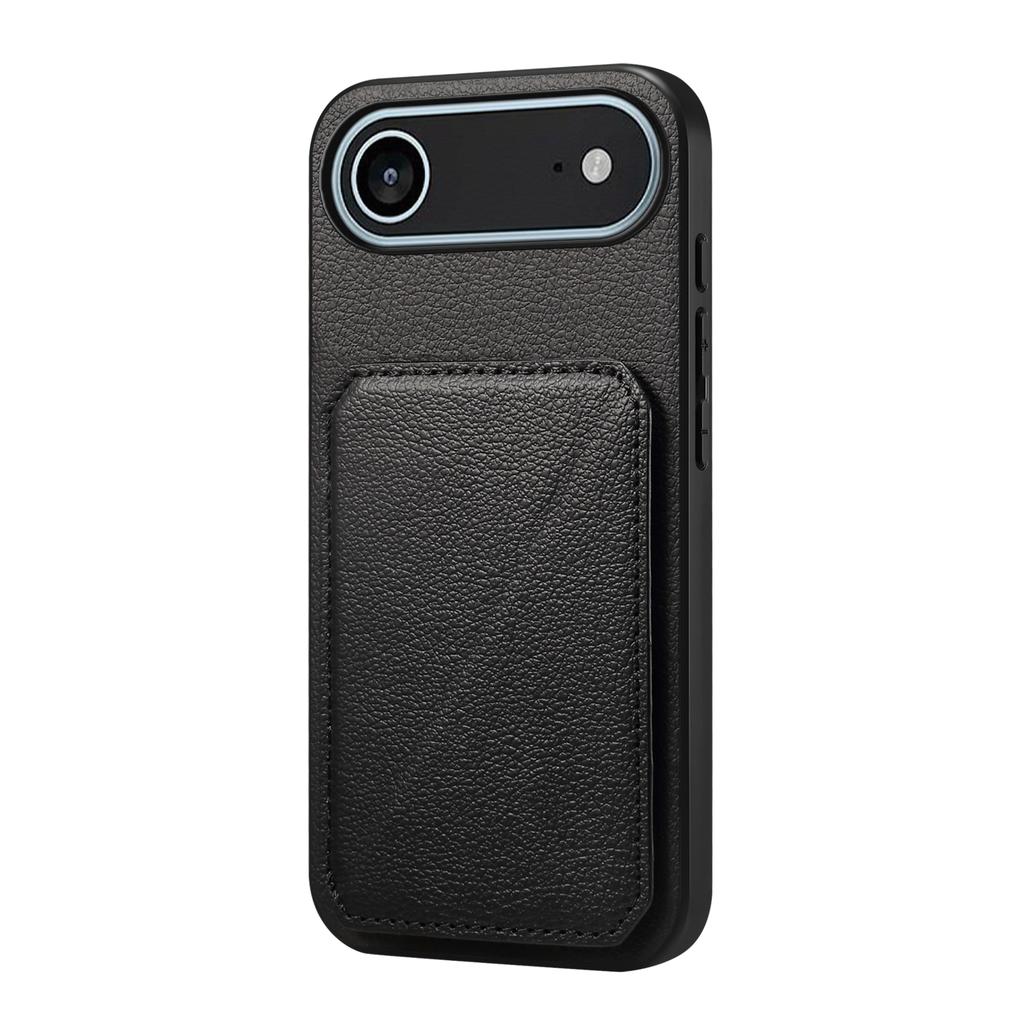 For iPhone 17 Air Case Card Holder Kickstand Calf Textured Leather+PC+TPU Phone Cover