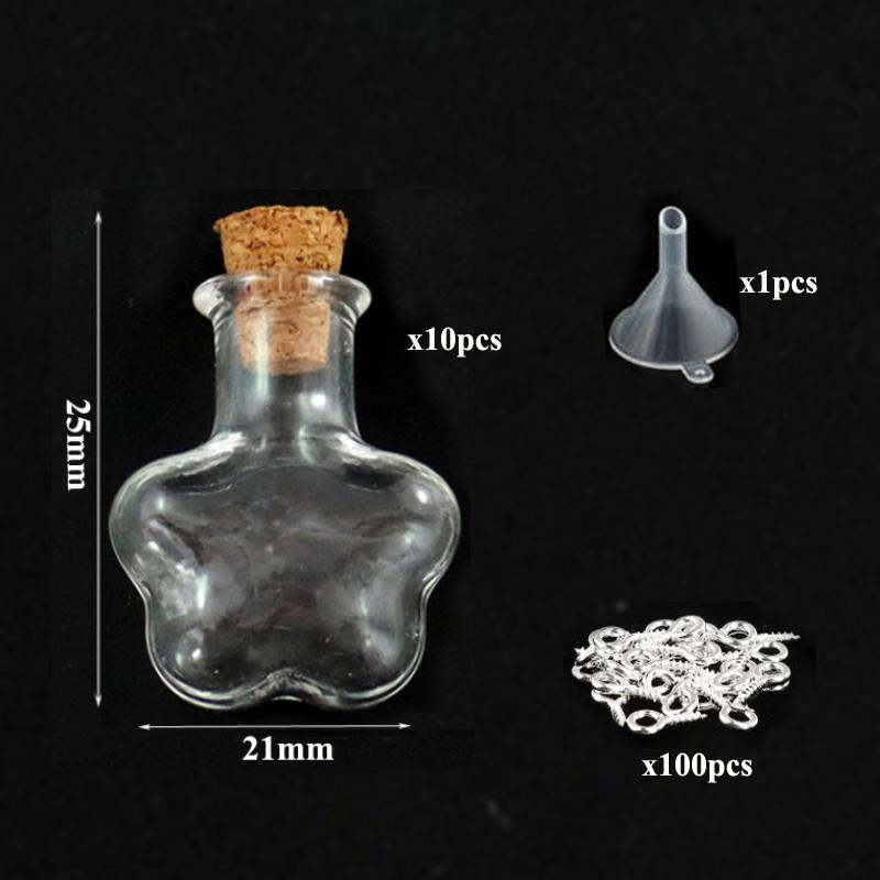 5-10pcs Small Mini Glass Bottles Jars with Cork Stoppers, 100pcs Eye Screws and 1pcs Small Funnels DIY Jewelry Making