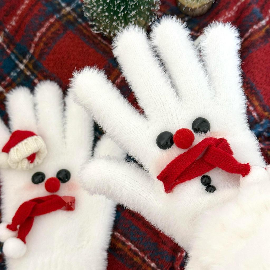 New Year Student Gift: Cute Snowman Split-Finger Gloves with Hat, Scarf, and Warm Winter Design for Girlfriends