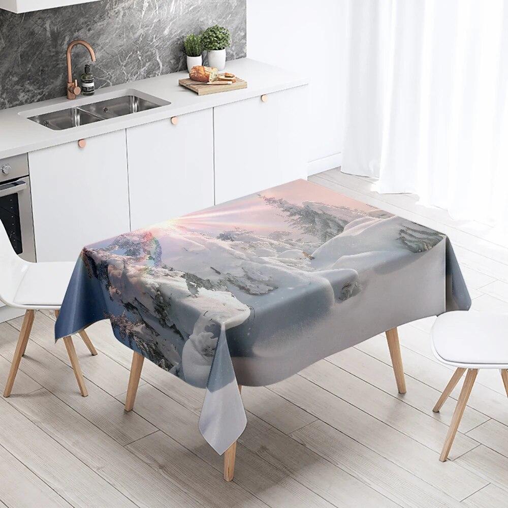 Зимняя снежная скатерть, красивая, необрастающая, водонепроницаемая, прямоугольная, кухонный стол, украшение для дома